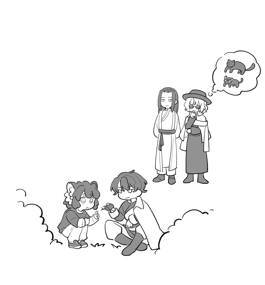 hikaki15's tweet image. 先日友達との間で

「推しは400+歳で建国の英雄でかわいい子猫ちゃんが弟子の人」
「うんー絞れないね」

って謎会話が生まれて……