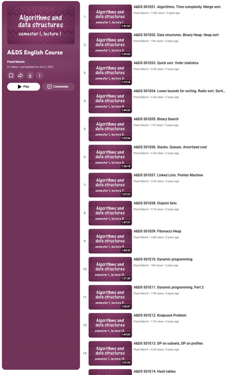 techNmak's tweet image. Understanding algorithms changes how you code. This playlist teaches understanding.

Pavel Mavrin. 61 lectures. Free.

Here's the difference:

Before understanding algorithms:
- You use hash tables for everything
- You write code first, optimize later
- You guess at time…