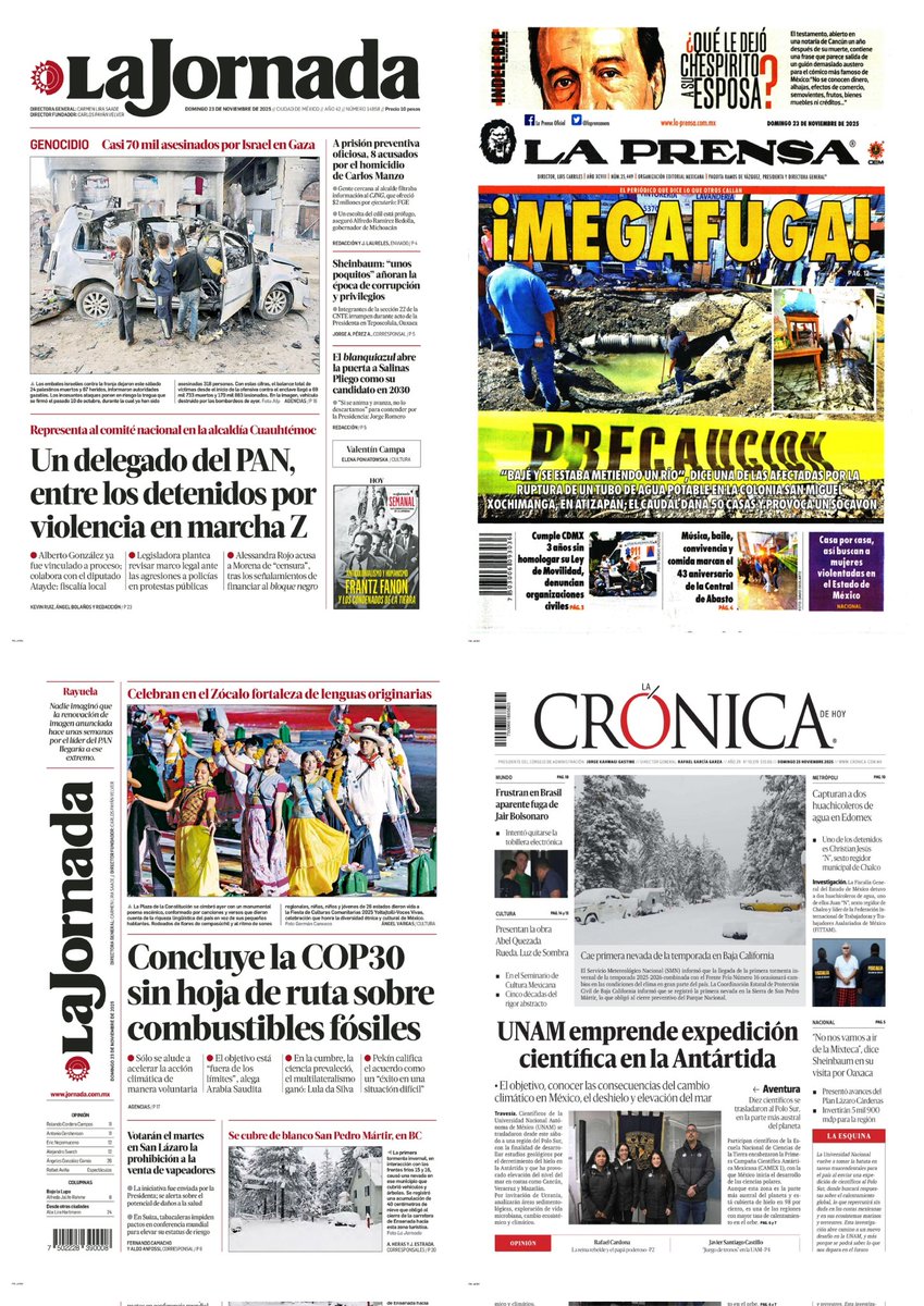 castroclemente's tweet image. Las #PrimerasPlanas 
#Portadas 
#EnPortada 

Hay #monos con juguete nuevo 

EsTT: McLaren, Fátima y Miss Universo #LasVegasGP AMLO Pemex Presidente Maduro CNTE 
Día de la Armada de México 

#TromposyPirinolas 
#FelizDomingo