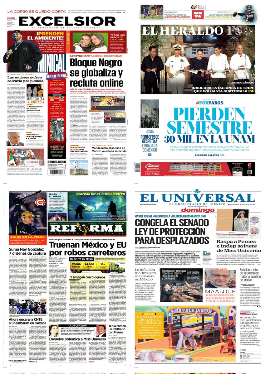 castroclemente's tweet image. Las #PrimerasPlanas 
#Portadas 
#EnPortada 

Hay #monos con juguete nuevo 

EsTT: McLaren, Fátima y Miss Universo #LasVegasGP AMLO Pemex Presidente Maduro CNTE 
Día de la Armada de México 

#TromposyPirinolas 
#FelizDomingo
