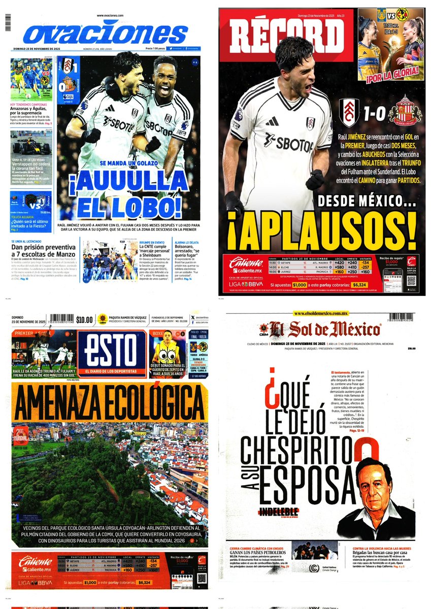 castroclemente's tweet image. Las #PrimerasPlanas 
#Portadas 
#EnPortada 

Hay #monos con juguete nuevo 

EsTT: McLaren, Fátima y Miss Universo #LasVegasGP AMLO Pemex Presidente Maduro CNTE 
Día de la Armada de México 

#TromposyPirinolas 
#FelizDomingo
