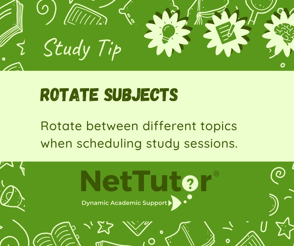nettutor's tweet image. Switching subjects keeps your brain engaged and reduces fatigue. #NetTutor #StudyTip #Focus
