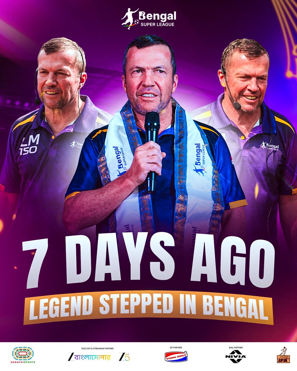 7 DAYS AGO, Bengal witnessed history in the making. ⚽🔥

#BengalSuperLeague #TheLegendArrives #LotharMatthäus