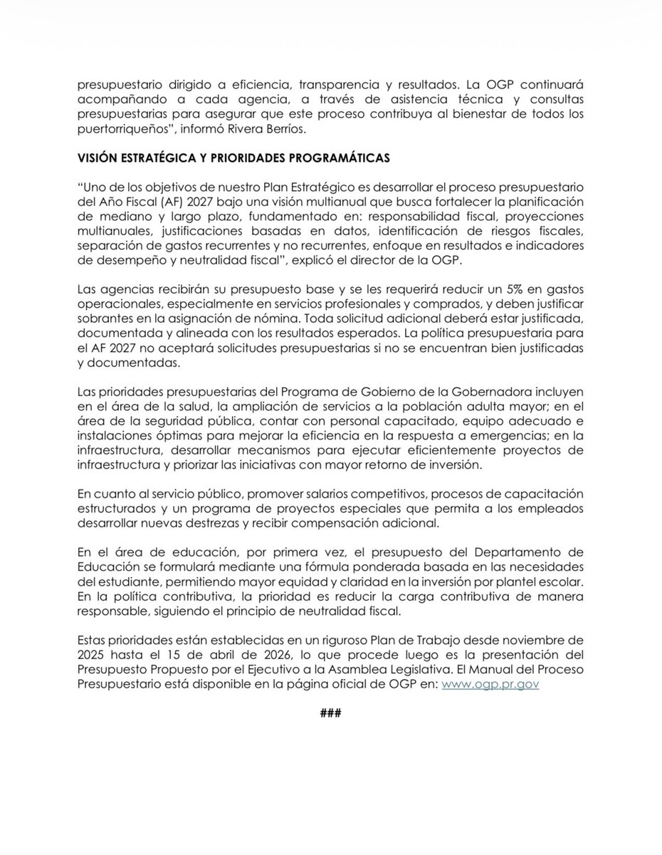 gobiernodepr's tweet image. Comunicado de prensa | OGP emite nuevas guías presupuestarias para el Año Fiscal 2026-2027 y asume liderato en la formulación del presupuesto consolidado del gobierno