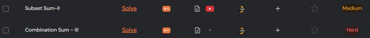 codewithpiyus's tweet image. 60DaysOfCode - Day 22

Pushing further into recursion &amp;amp; backtracking — today was all about handling duplicates smartly and narrowing down combinations🔁

Problem Solved:
💠Subset Sum – II✅ 💠Combination Sum - III✅
@striver_79 @takeUforward_ #DSAinCPP #TUFWinterArc #60DaysOfCode