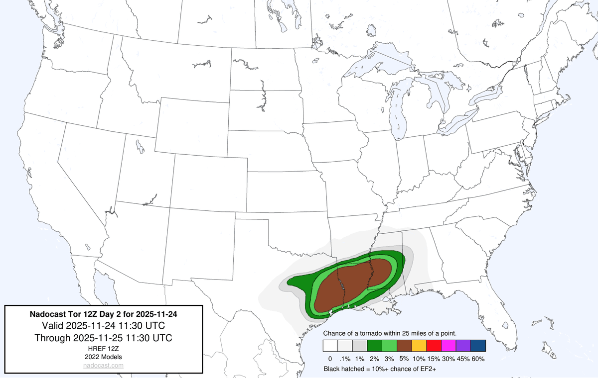 12Z Day 2 Tornado Forecast for 2025-11-24 (New New 2022 Models)