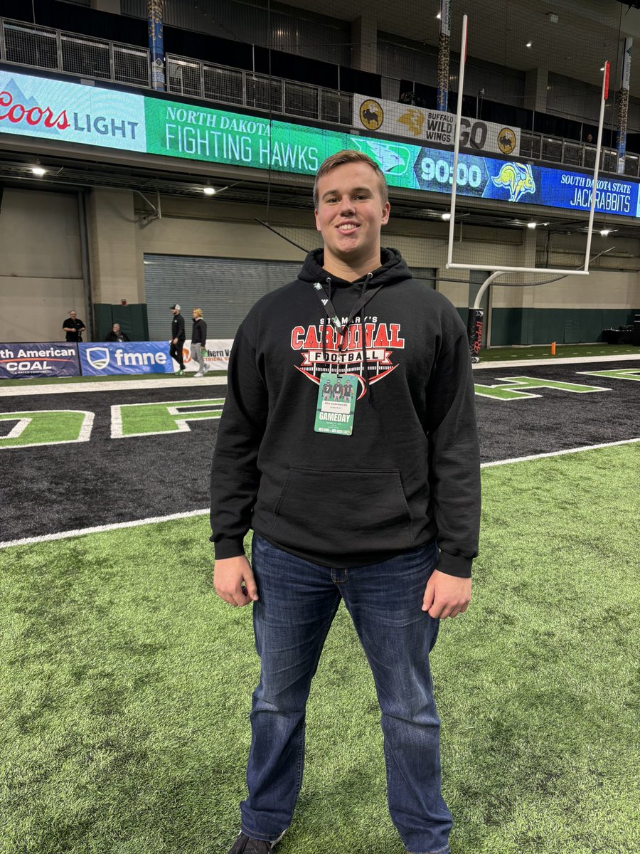 Thank you <a href="/UNDfootball/">North Dakota Football</a> <a href="/Coach_SchmidtE/">Eric Schmidt</a> <a href="/IsaacFruechte14/">Isaac Fruechte</a> <a href="/TrevorOlson62/">Trevor Olson</a> <a href="/CoachAndersonJD/">Jon Anderson</a> and <a href="/JosephDotty14/">Joey Dotty</a> for having me up for a visit yesterday!  Great people. Great facilities!  <a href="/StMaryFB/">St Mary Cardinal Football</a>