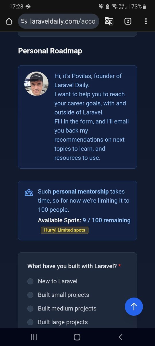 私の個人的なロードマップのアイデアが人々の共感を呼んだようで、残りは 9 席のみです。

すでに約 70% の人にメールを送信しており、来週はロードマップから 1 人のプロジェクトに基づいて YouTube でコード レビューを実施します。