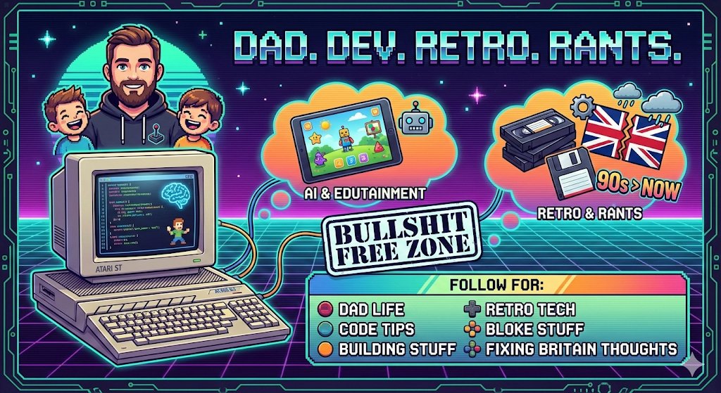 code_wizard_uk's tweet image. I’m a British dad of 2 toddlers, the Atari ST and its games were a gateway drug to code and now I use that code with a little help from AI to speed up building stuff for my family.
I talk about retro tech, cars, broken Britain, and family life. 
Follow me for dad jokes, poo,…