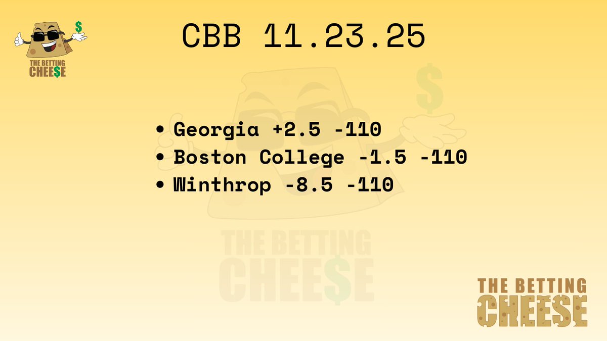 Betting_Cheese's tweet image. CBB card for the day, just three plays

Let&apos;s have a day!

#cbb #gamblingx #FreeBet