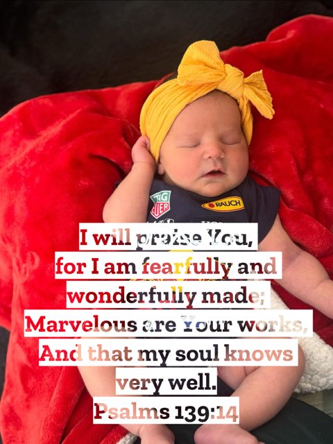 JimSuttle5's tweet image. Fearfully and wonderfully made!!!
We are!

May my soul know this very well!

*cheat - this picture is of my newborn granddaughter, making this reality a wonderful example before me.  

Psalms 139:14-16
I will praise You, for I am fearfully and wonderfully made;