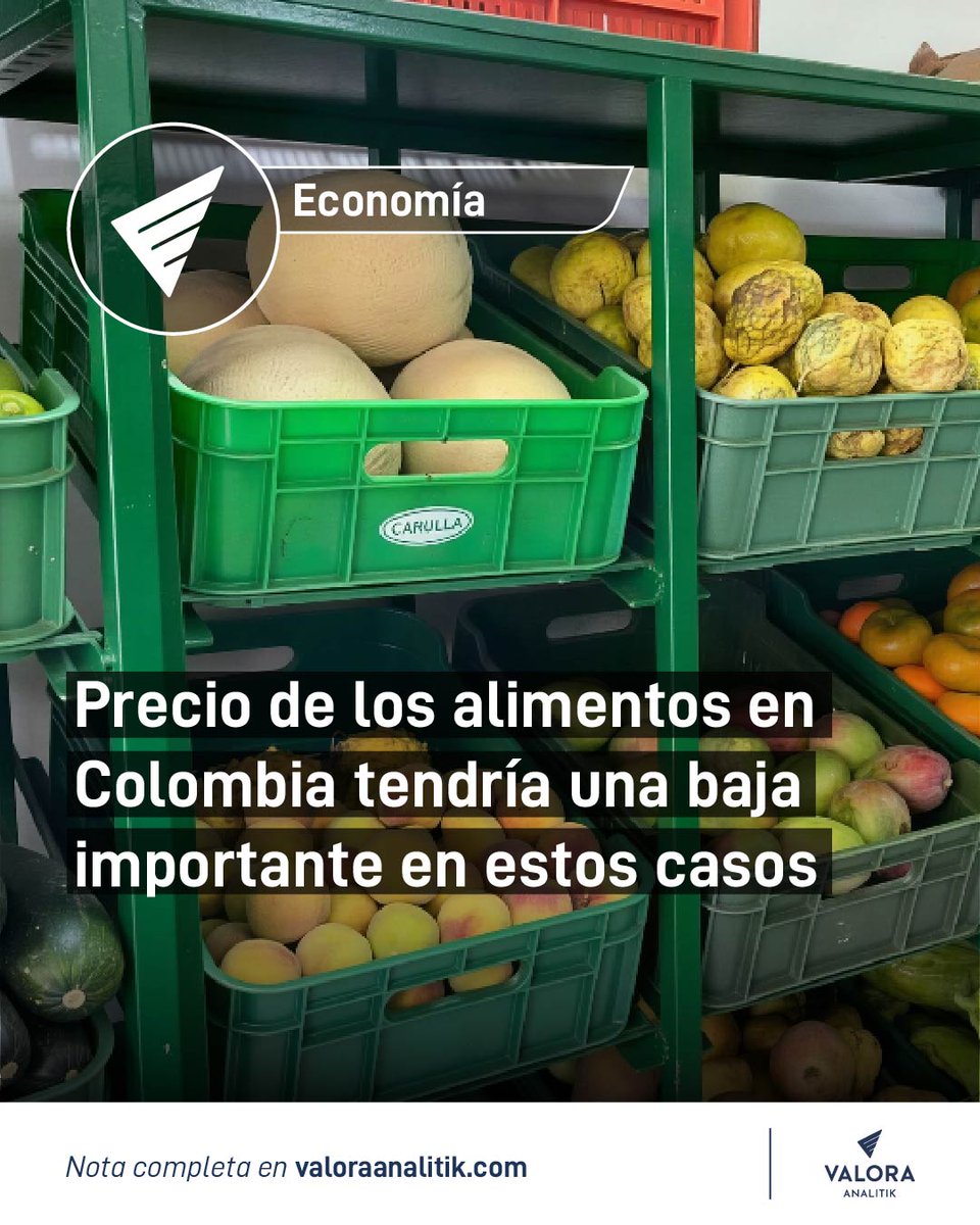 ValoraAnalitik's tweet image. 🛒 Un nuevo análisis revela que el precio de los alimentos en Colombia podría bajar en las próximas semanas, especialmente gracias a una mayor oferta agrícola y a menores costos de producción. Este comportamiento sería clave para aliviar la inflación del país en el cierre del…