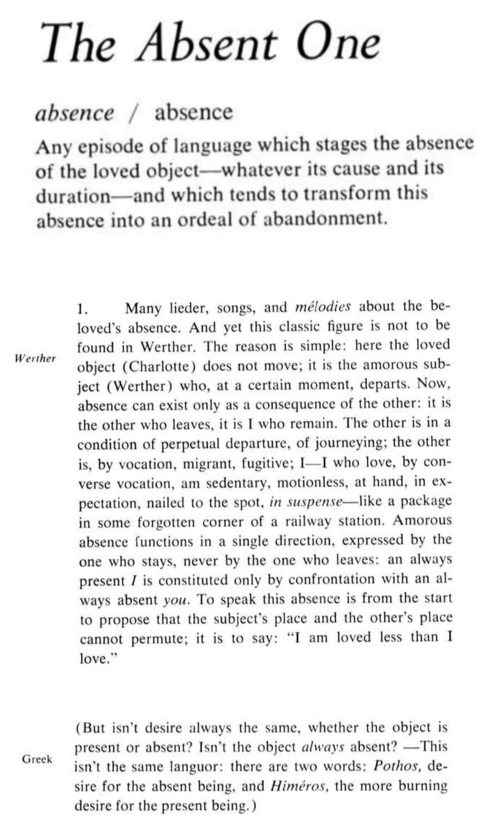 synekura_audio's tweet image. Roland Barthes, from &apos;A Lover&apos;s Discourse&apos;, 1978