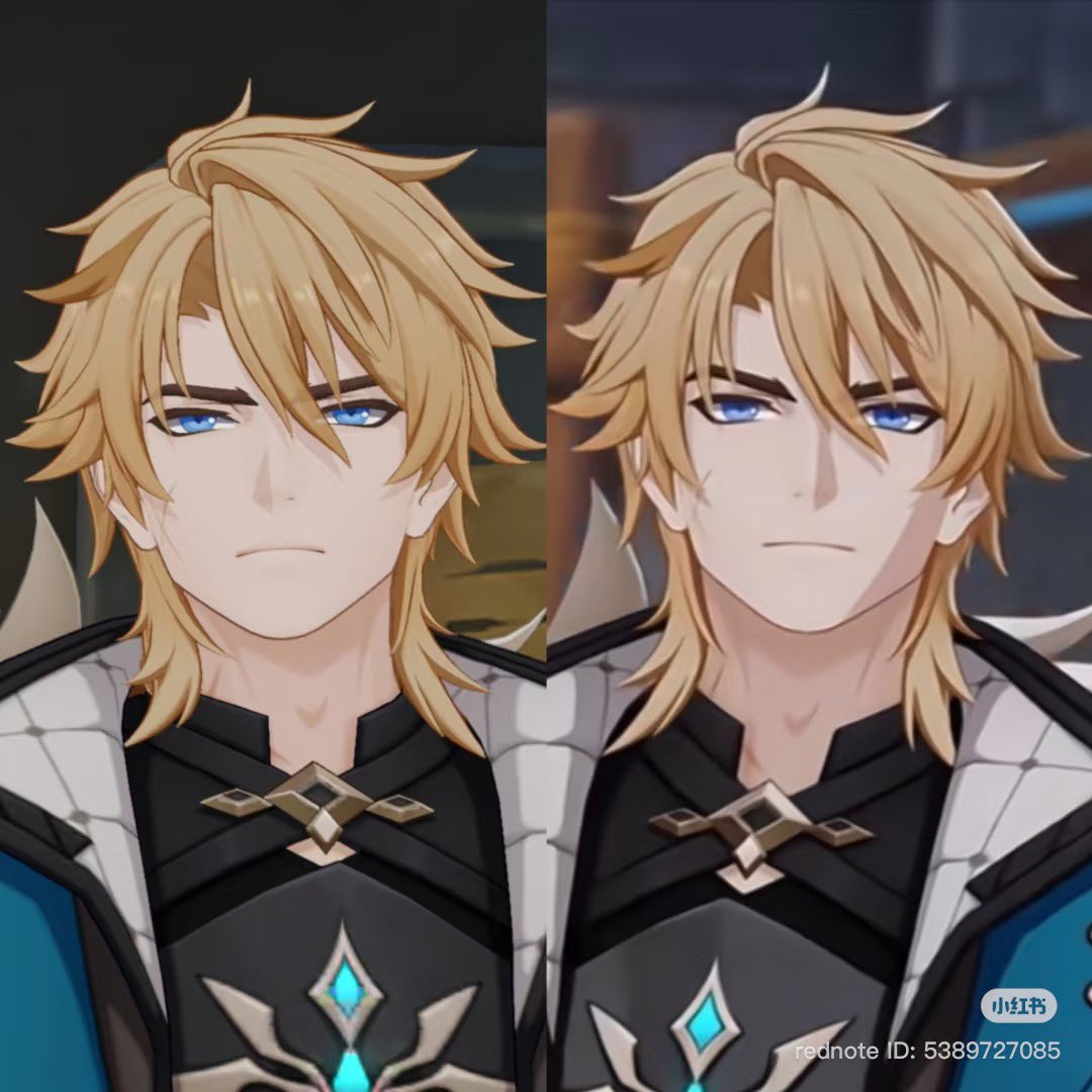 tato_varka's tweet image. Varka's rendering has changed!! 

In Luna 3, the light on his face was centered and a line was added. You can see that his lips are no longer prominent, and his chin is less hollow.