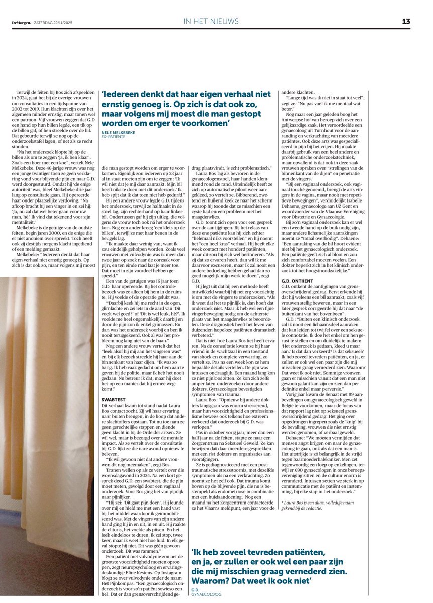 De gynaecoloog in kwestie stuurde me na publicatie: “Ik ben beschaamd in uw plaats.” 
Ik heb niet geantwoord, maar heb intussen wel 3 nieuwe getuigenissen in mijn inbox. 🤔 demorgen.be/nieuws/zeven-v…