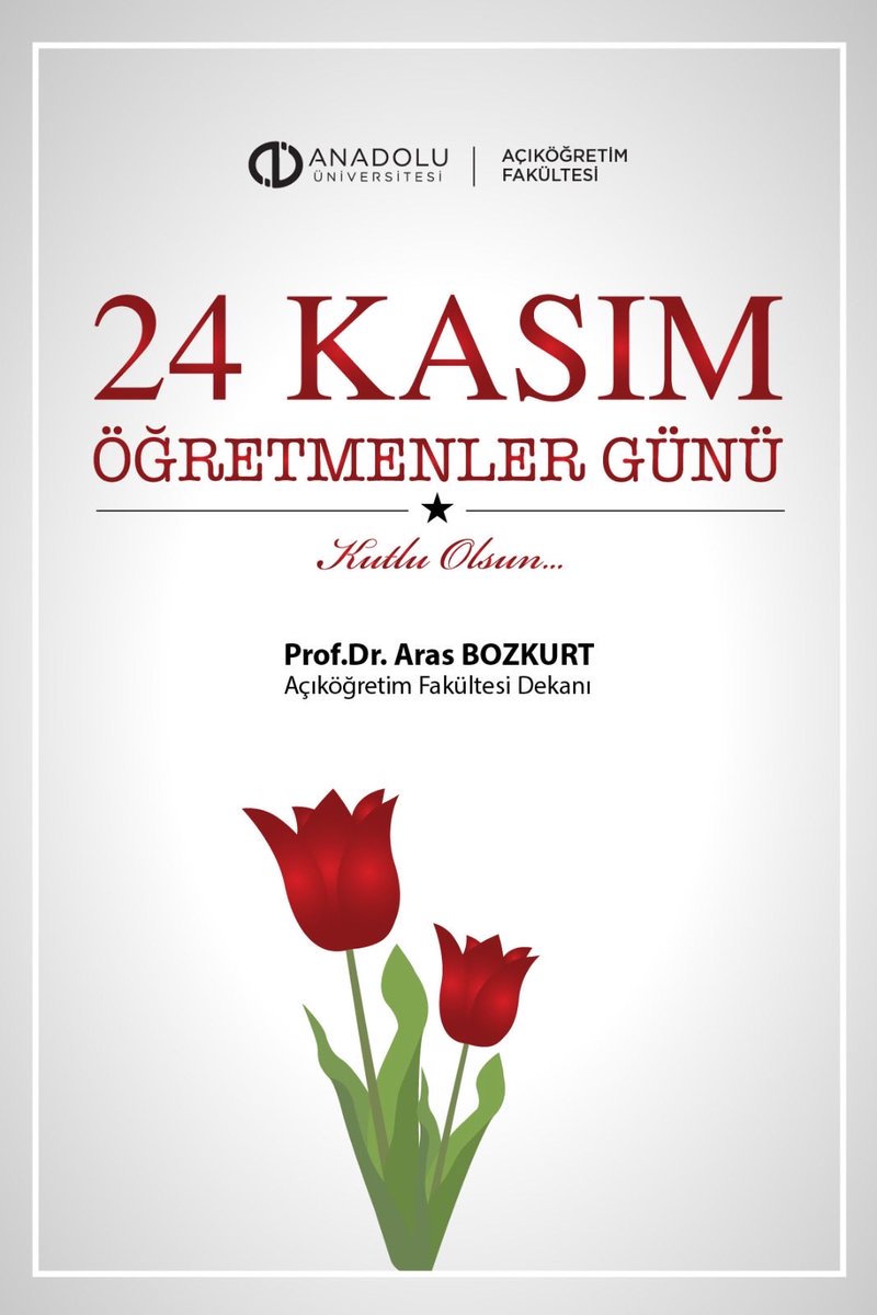 Anadolu Üniversitesi Açıköğretim Fakültesi Dekanımız Prof. Dr. Aras Bozkurt’un 24 Kasım Öğretmenler Günü mesajı.

<a href="/arasbozkurt/">Aras Bozkurt</a> 

#AnadoluÜniversitesi #AçıköğretimFakültesi #AÖF #24Kasım #ÖğretmenlerGünü