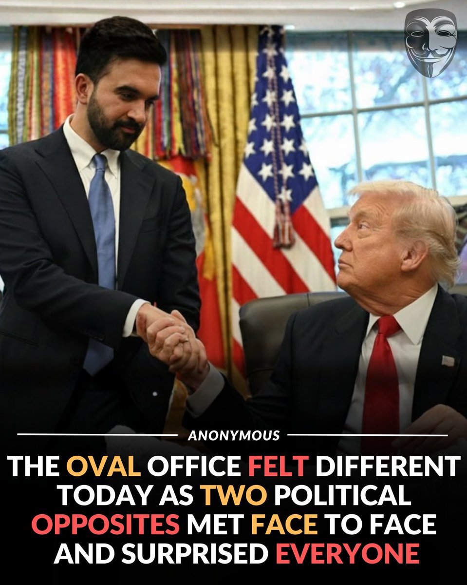 anonymousgroupx's tweet image. A rare political twist as Zohran Mamdani meets Donald Trump in a surprisingly calm Oval Office moment...

The meeting between President Donald Trump and New York mayor elect Zohran Mamdani shocked many people because these two have spent months trading harsh words. Yet they sat…