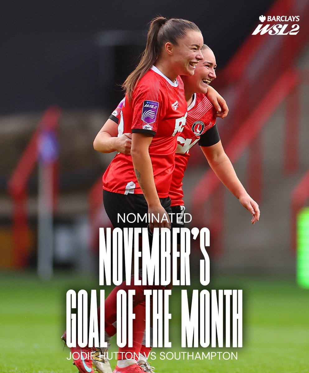 CAFCWomen's tweet image. We are pleased to announce that Jodie Hutton's Goal vs Southampton has been nominated for the Barclays Women's Super League 2 November's Goal of the month award 🤩

Voting is now open and will end on Wednesday, November 26th at 10am 🗳️

Vote here: wslfootball.com/bwsl2-gotm-nov…