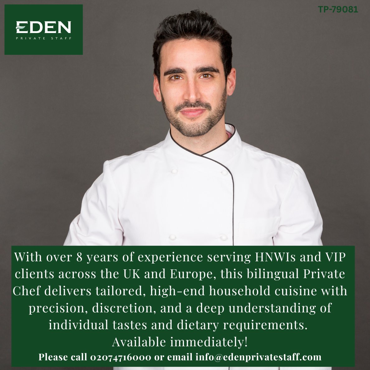 EdenPrivateStaf's tweet image. Experienced &amp;amp; Versatile Chef available to work internationally!

edenprivatestaff.com/resume/tp-7908…
#privatechef #chefs #privateclients #privatestaff #chefstalk #cheflife 
#chefdepartie #chefdecuisine  #chefjobs #chefrecruitment #familychef