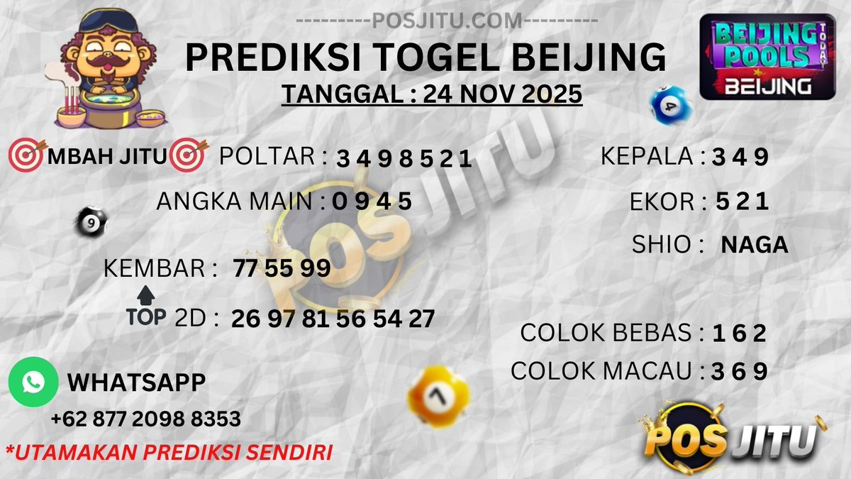 Posjitu168's tweet photo. PREDIKSI BEIJING, 24 November 2025 💥Minimal Deposit : 5.000 📷 JP BERAPAPUN DI BAYAR 📷https://t.co/wP7EXyI7ub #posjitu #prediksitogelmekah #bandartogelonlineterpercaya https://t.co/mqxL13uzrk