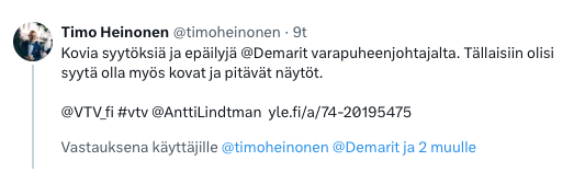 KorhonenMla's tweet photo. Jos #Heinonen #kokoomus vaatii kovia näyttöjä, niin vaadittaisiinko häneltä myös näyttöjä, ettei asiassa ole syytä mitään epäillä, eikö niin @kokoomus ? https://t.co/RHH8rwEYUA
