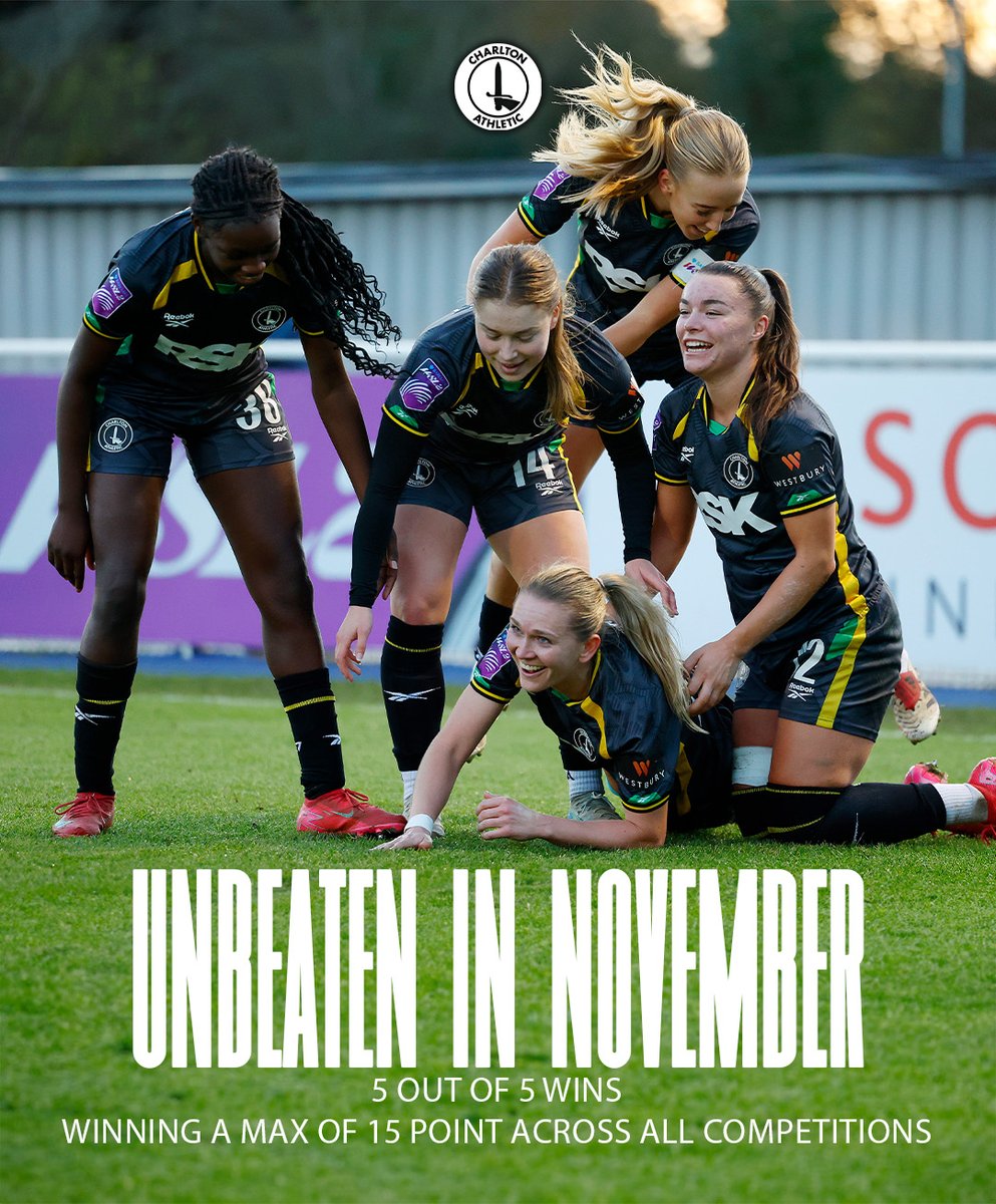 CAFCWomen's tweet image. UNBEATEN IN NOVEMBER 👊

15 Points
8 Goals
5 Wins
3 Clean sheets
And only 2 goals conceded

What a month 🤩

#cafc