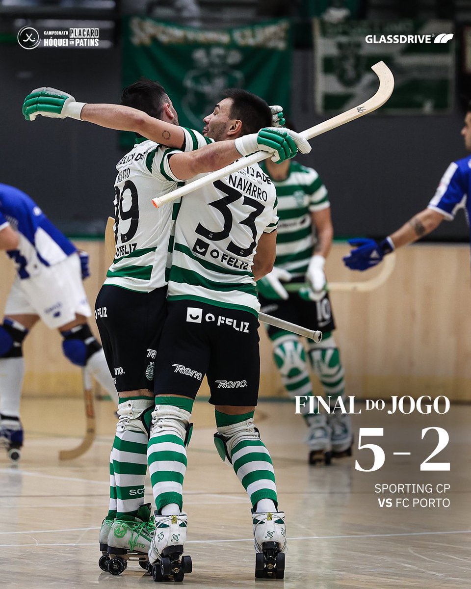 #HóqueiSCP | ⏹️ O CLÁSSICO É 𝙑𝙀𝙍𝘿𝙀 𝙀 𝘽𝙍𝘼𝙉𝘾𝙊 🟢⚪️ Os Leões vencem em casa o FC Porto por 5-2!

🏑 Facundo Navarro, Nolito Romero, Diogo Barata, Alessandro Verona e Danilo Rampulla.
🟢 5-2 🔵 // #SCPFCP