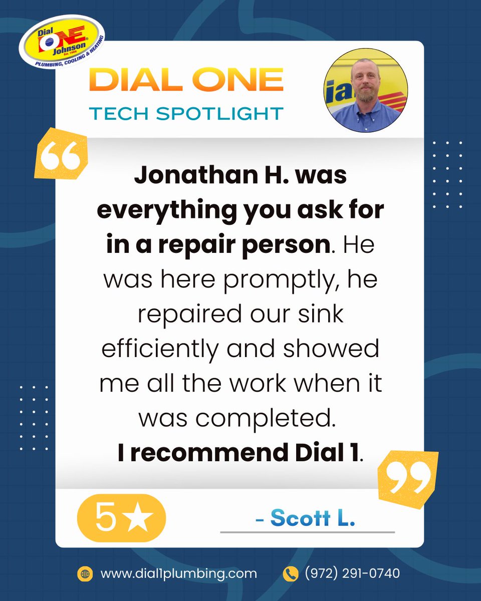 Dial1Plumbing's tweet image. Outstanding plumbing work from Jonathan in Dallas brought in yet another happy homeowner—and another glowing 5-star review. We’re grateful for the trust! ⭐️🙌💛”
#DialOneDifference #FiveStarService #DallasPlumbing #HappyHomeowner #DialOneJohnson #PlumbingPros #TrustedService
