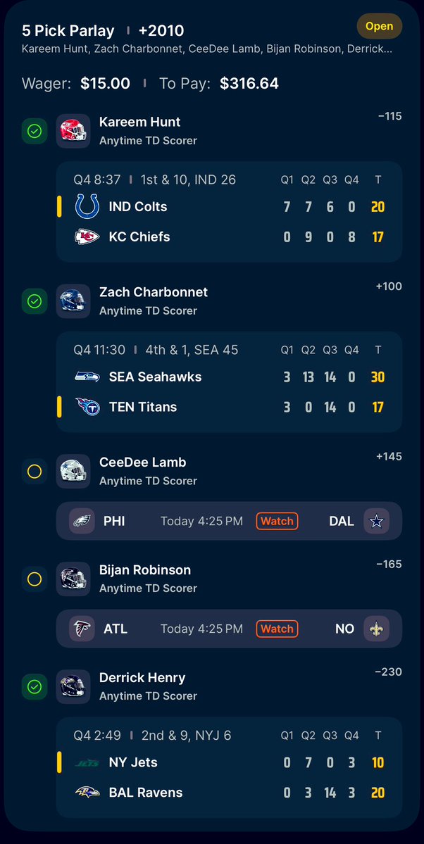 ProfitP0's tweet image. 🔥🔥 we move to the 4 PM slate . Let’s gooo. 

Just need Bijan and Lamb to score and we cash a +2,000

#GamblingX #GamblingTwitter