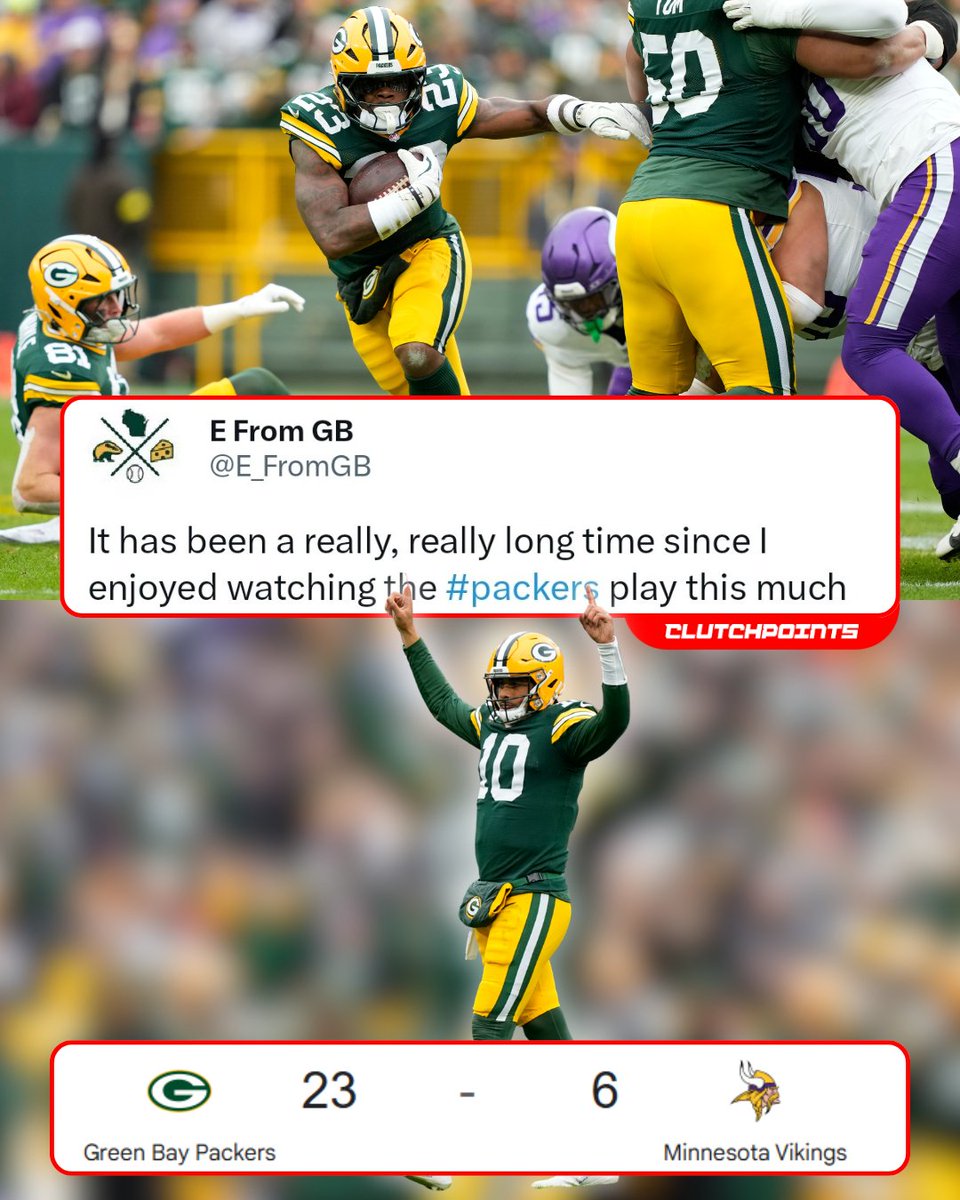 The Packers DOMINATE the Vikings at home 💪
Jordan Love:
14/21
139 pass yards
Emmanuel Wilson:
28 carries
107 yards
2 TDs