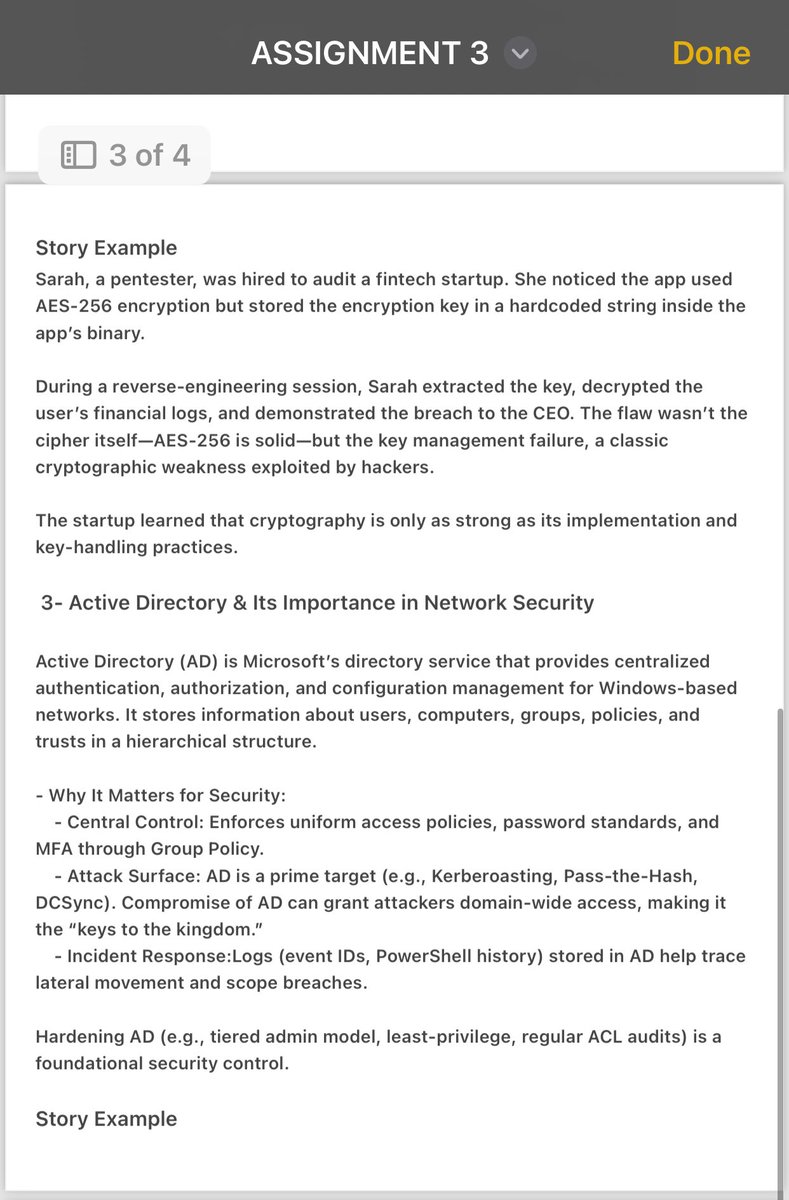 MikexyzX's tweet image. Assignment number 3 done and dusted 
I attached both the questions and answers in 4pdf pages for smooth understanding. 

Learn and grow with me ✍️

@TechCrushHQ 
#Ethicalhacking
#ActiveDirectory 
#Quantumcomputing