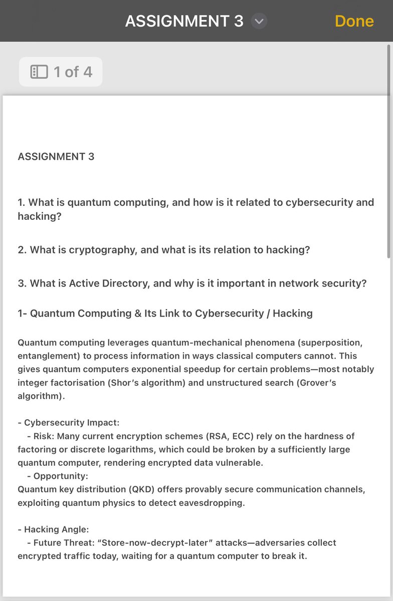 MikexyzX's tweet image. Assignment number 3 done and dusted 
I attached both the questions and answers in 4pdf pages for smooth understanding. 

Learn and grow with me ✍️

@TechCrushHQ 
#Ethicalhacking
#ActiveDirectory 
#Quantumcomputing