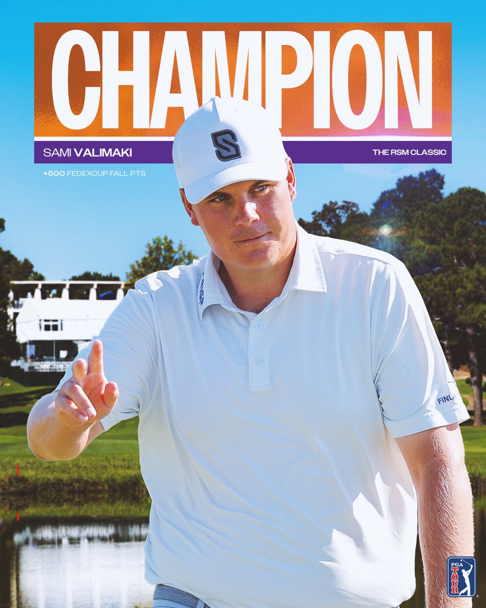 PGATOUR's tweet image. Victory for Valimaki 🇫🇮 🏆

Sami Valimaki becomes the first player from Finland to win on the PGA TOUR!