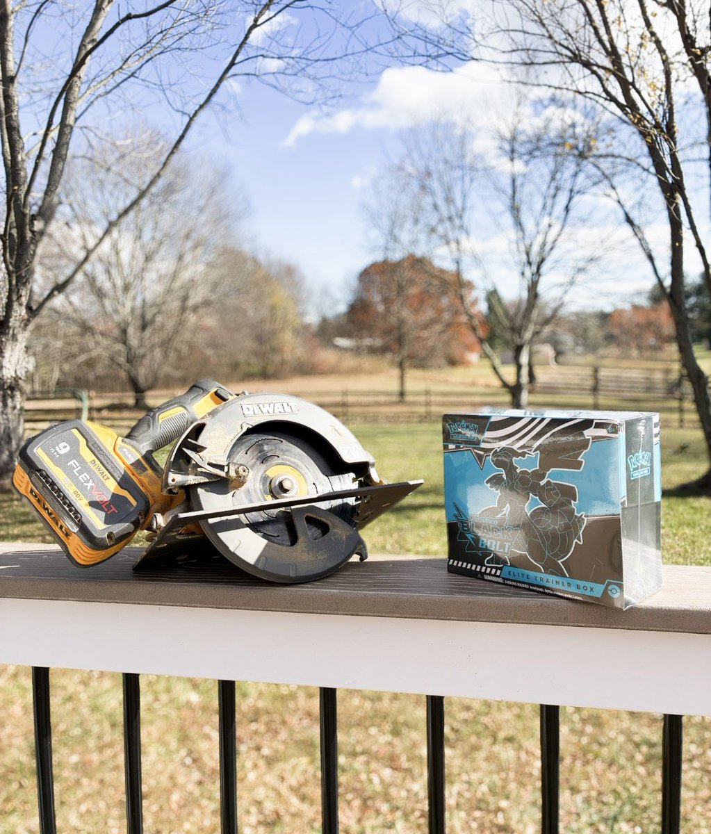 DmgdPokemonGuy's tweet image. If this gets 200 likes I’ll record myself slicing this Black Bolt ETB open with this circular saw. 300 likes and top hit gets shipped straight to TAG for grading.