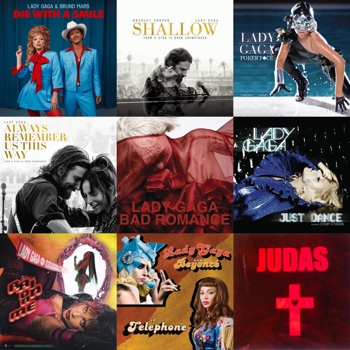 LMonsterReacts's tweet image. rank these 9 lady gaga songs with over 1 billion streams from favorite to least favorite