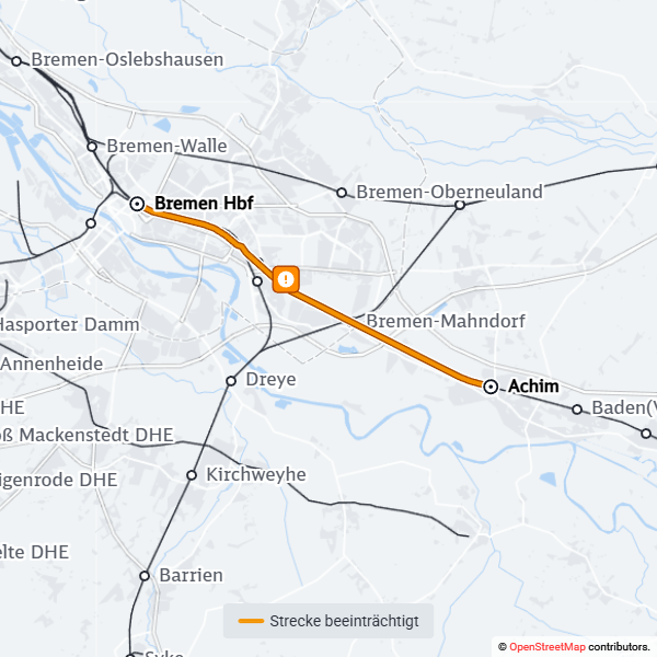 #RE1 #RE8 #RegioNDS 
#Bremen_Hbf⮂#Hannover_Hbf 
Reparatur an einer Weiche zwischen #Bremen_Hbf und #Bremen_Mahndorf. Es kommt zu Verspätungen in beide Richtungen. Zugausfälle sind möglich. Reiseverbindung bitte prüfen.