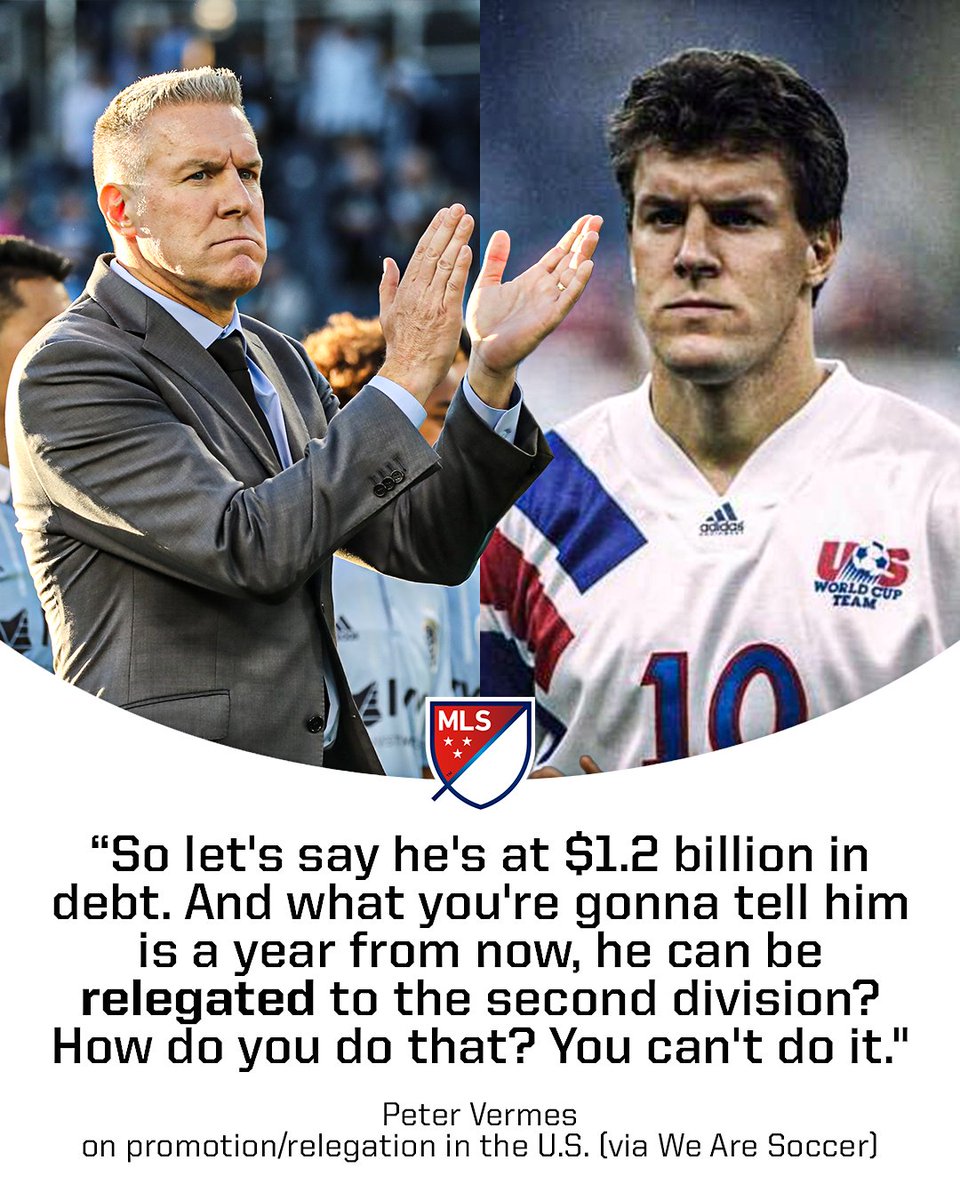 usmntonly's tweet image. Peter Vermes, former USMNT forward and longtime Sporting KC coach, who was was elected to the National Soccer Hall of Fame in 2013, gave a blunt answer when asked about promotion and relegation in Major League Soccer.

“Explain to me how you would go to an owner, who spent $500…
