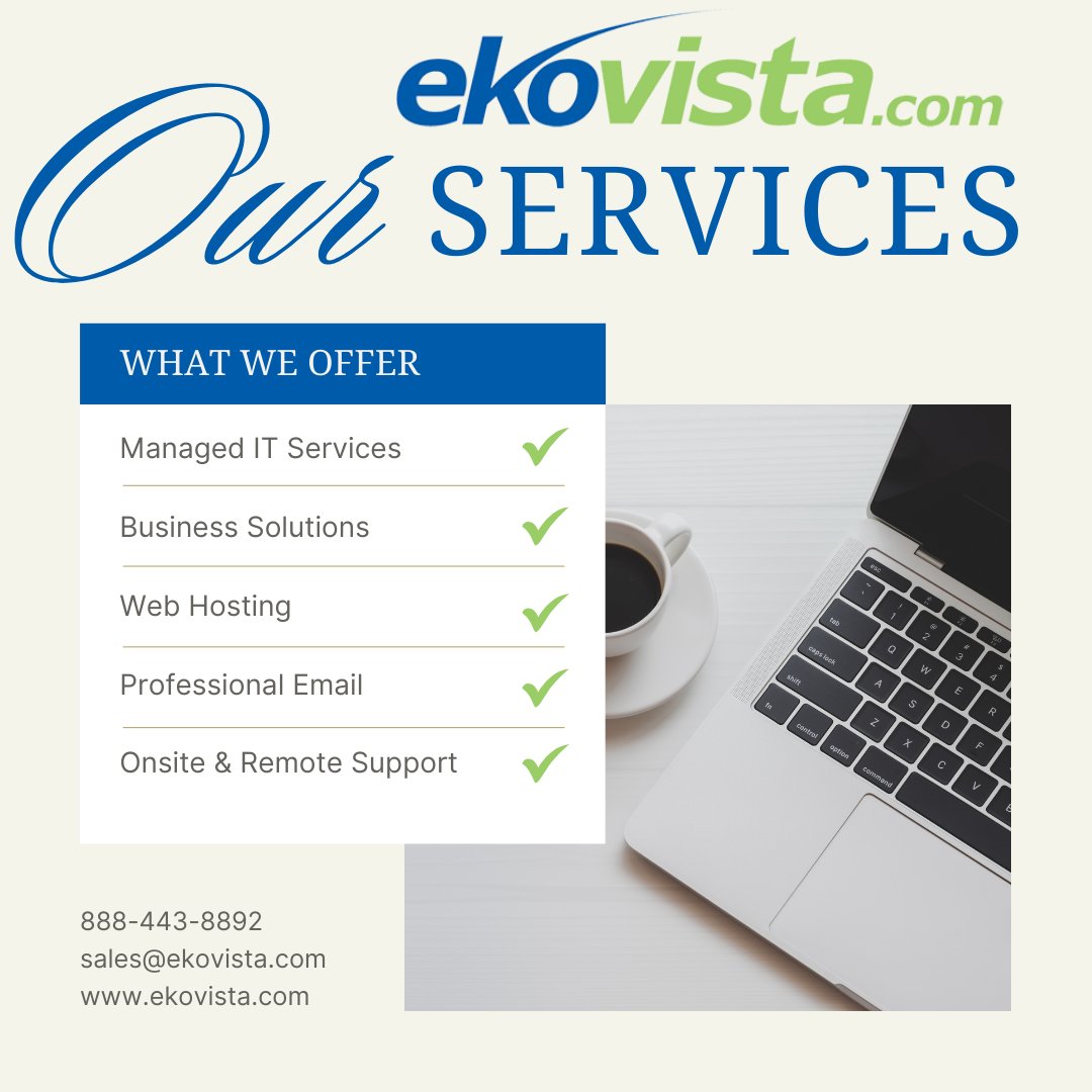 ekovista's tweet image. Ekovista, a leading Managed Service Provider (MSP), delivers tailored solutions to help businesses thrive. Explore our extensive range of services at zurl.co/MZXw, offered through Ekovista.

#itprofessionals #computersupport #msp #remotesupport #onsitesupport #ekovista