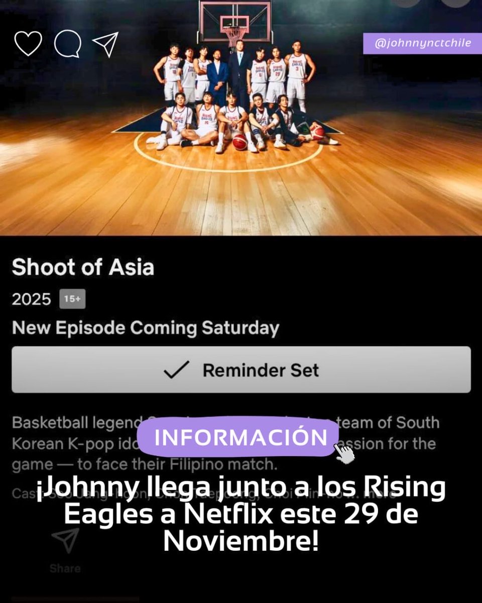 JohnnyNCTChile's tweet image. [⭐️ | 251123] ¡Los Rising Eagles llegan a Netflix! El programa Shoot of Asia, se estrenará en Netflix Corea este 29 de noviembre. 

(*) Por ahora solo está disponible para Netflix Corea 😿

Cr. jsuhsource, johnnynctchile 
[🌸😸]

#JohnnySuh #쟈니 #DunkItJohnnySuh