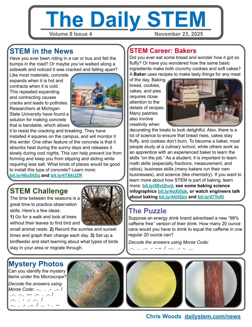 dailystem's tweet photo. It’s time for another new issue of The Daily STEM…
Get your kids reading about STEM in the news, careers, puzzles, &amp; more!

Download every issue FREE at https://t.co/MEP99hWw5h https://t.co/ELudI2hmrw