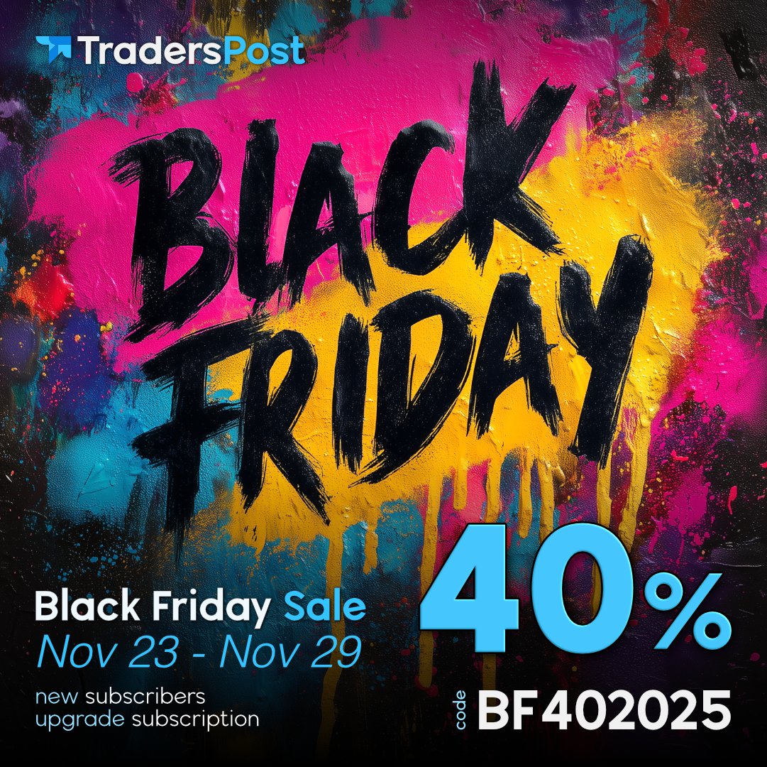 TradersPostInc's tweet image. Black Friday is here!

40% off TradersPost for 12 months when you start a new TradersPost plan or upgrade your subscription.

traderspost.io

Psst! Also on sale:
🔹 TradingView – up to 80% off
🔹 TrendSpider – up to 68% off
🔹 LuxAlgo – 50% off