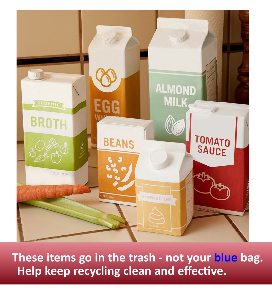 COMOSustain's tweet image. ♻️ 𝗥𝗘𝗖𝗬𝗖𝗟𝗘 𝗦𝗠𝗔𝗥𝗧!  𝗠𝗮𝘁𝗲𝗿𝗶𝗮𝗹 𝘁𝗵𝗮𝘁 𝘀𝗵𝗼𝘂𝗹𝗱 𝗡𝗢𝗧 𝗯𝗲 𝗽𝗹𝗮𝗰𝗲𝗱 𝗶𝗻 𝗯𝗹𝘂𝗲 𝗿𝗲𝗰𝘆𝗰𝗹𝗶𝗻𝗴 𝗯𝗮𝗴𝘀 𝗮𝗻𝗱 𝗴𝗼𝗲𝘀 𝗶𝗻 𝘆𝗼𝘂𝗿 𝘁𝗿𝗮𝘀𝗵.

🚫 NO milk, juice, egg, cream or broth cartons/boxes. Please help keep our recycling stream clean by…