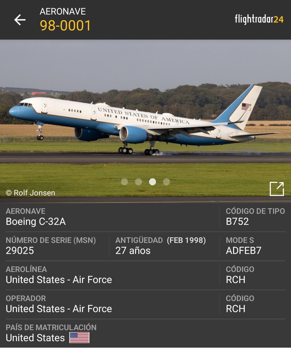 Arr3ch0's tweet image. Fuerza Aérea 🇺🇲 C-32A 98-0001 activo desde Jacksonville (OAJ) en dirección Sureste.