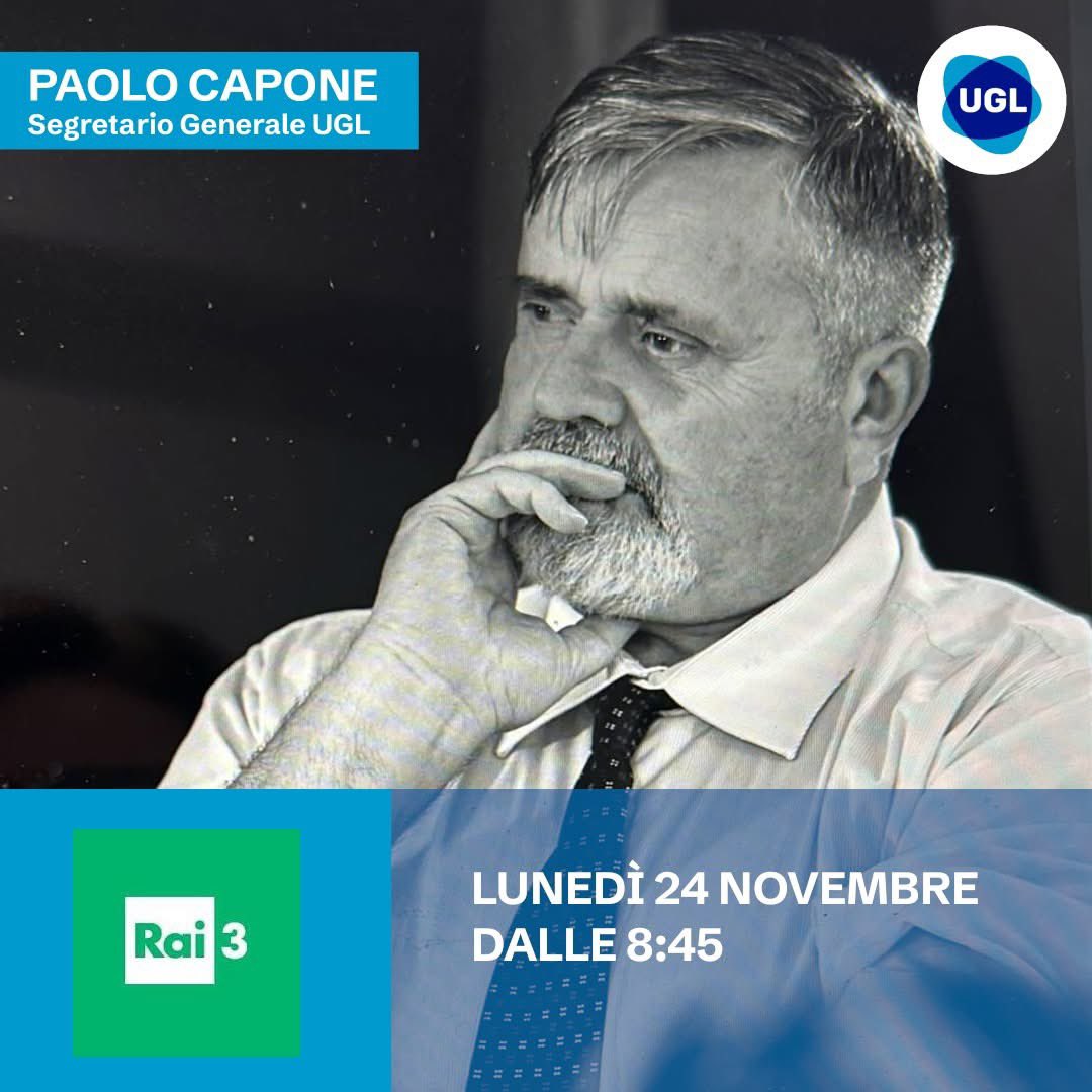 📺 Questo lunedì mattina sarò ospite ad <a href="/agorarai/">Agorà</a> su <a href="/RaiTre/">Rai3</a>.

🇮🇹 #Italia #UGL <a href="/UGLConf/">UGL Confederazione</a>