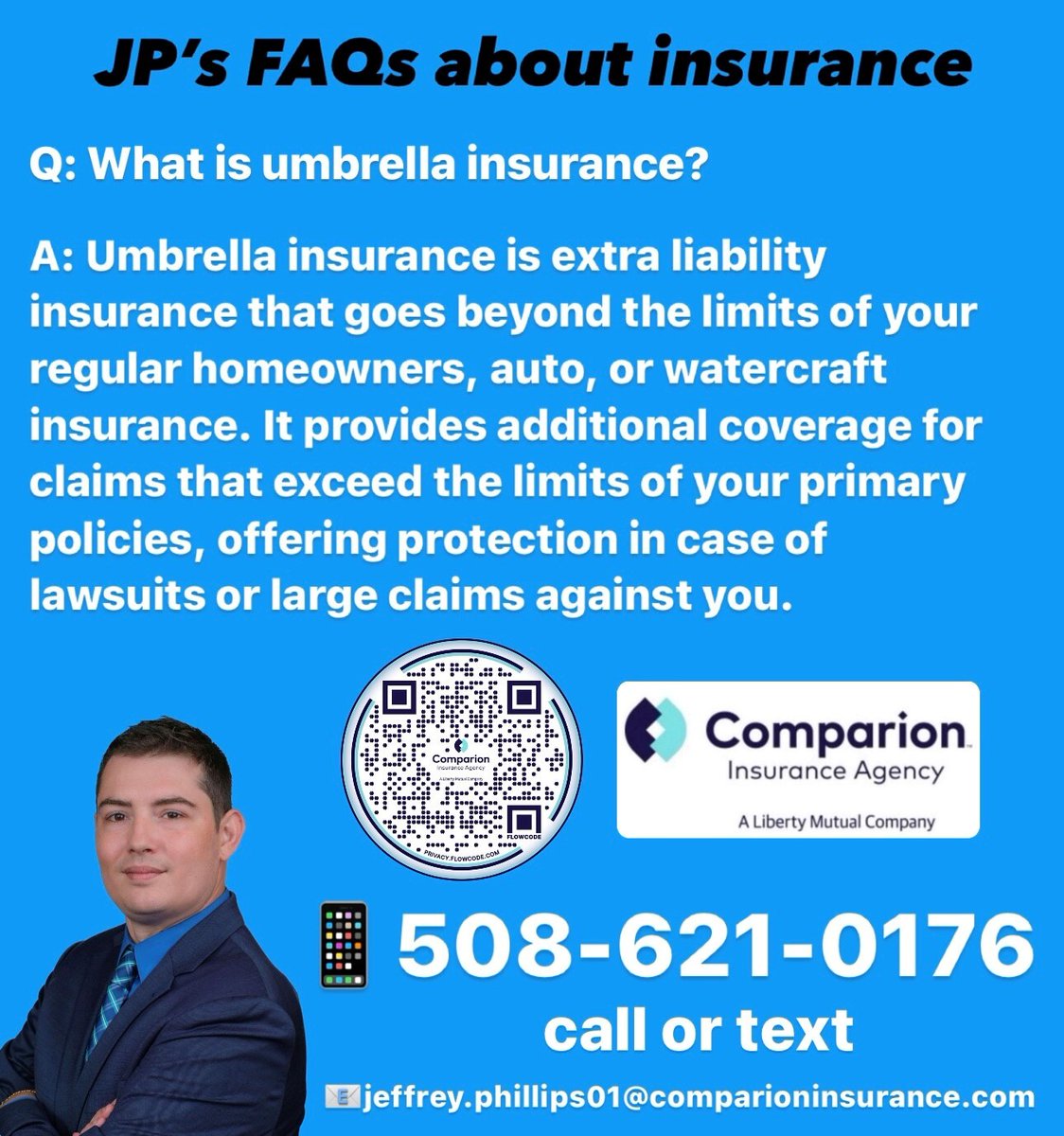 JP_Phillips01's tweet image. JP&apos;s FAQs about insurance
I am always here for you when you need me
📲 508-621-0176
📧 jeffrey.phillips01\@comparioninsurance.com
💻 bit.ly/3xVlPdM
#herewhenyouneedme #localagent #comparioninsurance #trust #inyourcorner #hereforyou