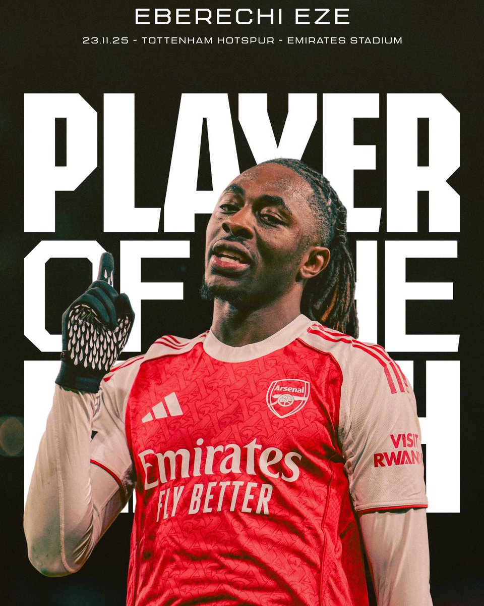 Arsenal's tweet image. Making history with his hat-trick. 

Today&apos;s POTM as voted by you: Eberechi Eze 🏅