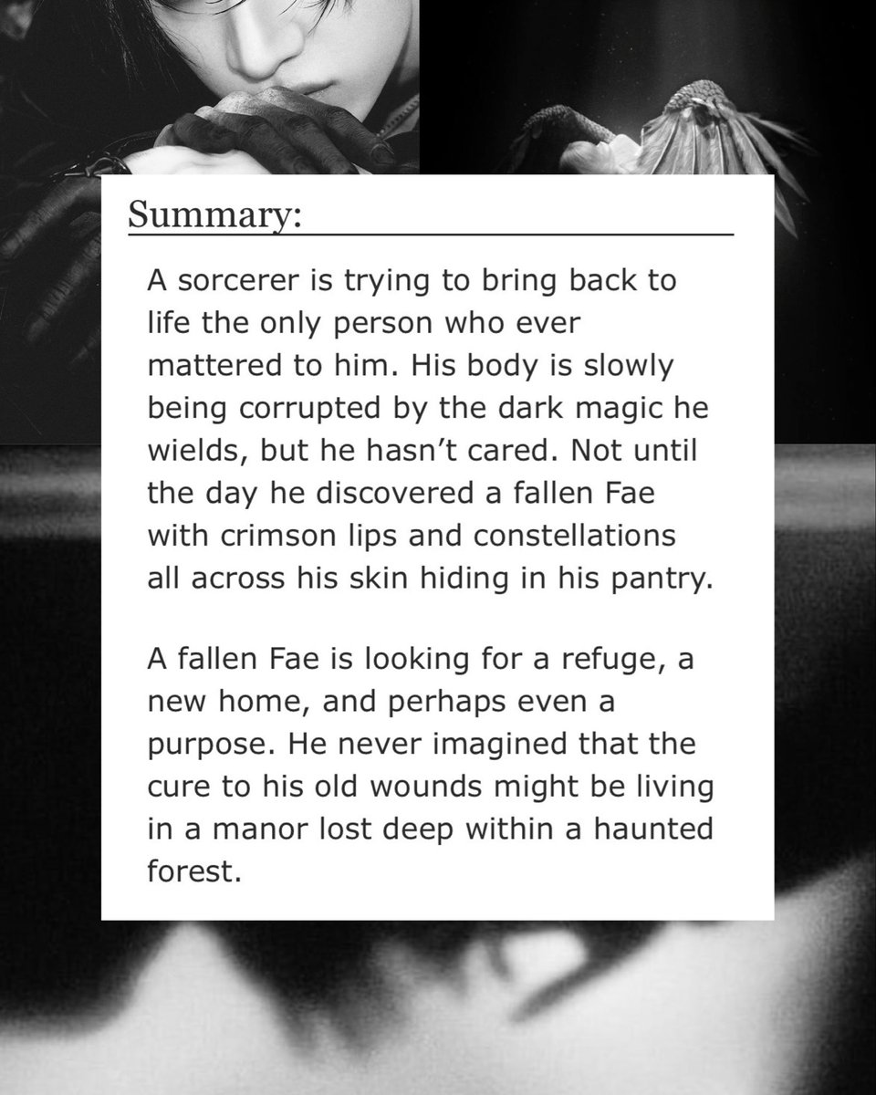 ZedVerse8's tweet photo. Crimson roses only blooms in winter

🥀 Chnlx (main)
🥀 Rated E 
🥀 High fantasy world
🥀 Chn is a sorcerer &amp; Lx is a fallen Fae
🥀 Future long fic 

1 chapter out every two weeks on Sunday

🔗 chapters links below
⚠️ mind the tags https://t.co/3TRCdrRzF6