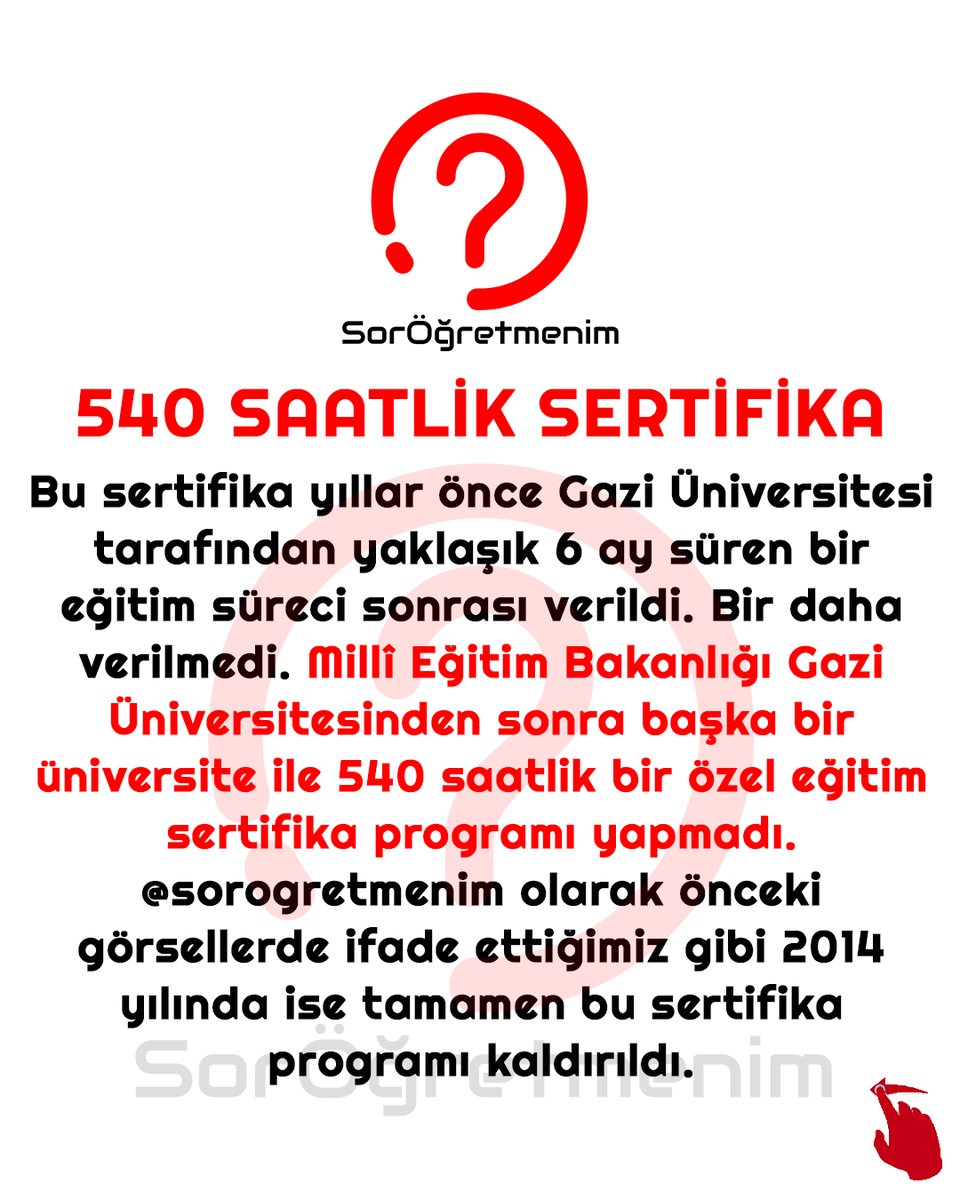sorogretmenim's tweet photo. GAZİ ÜNİVERSİTESİNDEN 540 SAATLİK ÖZEL EĞİTİM SERTİFİKASI HAKKINDA AÇIKLAMA
DANIŞTAY KARARI

Danıştay İdari Dava Daireleri Kurulu geçtiğimiz günlerde bu konuyla ilgili bir karar verdi. Farklı üniversitelerce düzenlenen 540 saatlik Zihin Engelliler Sınıf Öğretmenliği Eğitim Programına katılarak sertifika alanların aldıkları eğitimin ve bu eğitim sonucunda edindikleri sertifikaların alan değişikliği başvurularında aranan eğitim koşulunu karşılamadığı için kabul etmedi. Danıştay bu şekilde başka yerlerden alınan 540 saatlik özel eğitim sertifikalarının alan değişikliği için geçerli olmadığını hükme bağladı.

ÖZEL EĞİTİME GEÇİŞ

Millî Eğitim Bakanlığınca açılmayan özel eğitim kurslarının sertifikaları geçerli değildir. Öğretmen arkadaşlar sertifika veren kurumların “geçerlidir” beyanlarına inanıp hem emek hem para harcamasınlar. @sorogretmenim olarak bu gönderideki en büyük amacımız aslında budur. MEB duyurularını takip ediniz. Alan değişikliği konusunda “özel eğitime geçiş için şu anda özel eğitim lisans diploması” olmadan başka alandan özel eğitime geçemezsiniz. Özel eğitimdeki açık ilerleyen zamanlarda başka bir kararla kapatılmaya çalışılır mı bilemiyoruz. Zaman gösterecek.