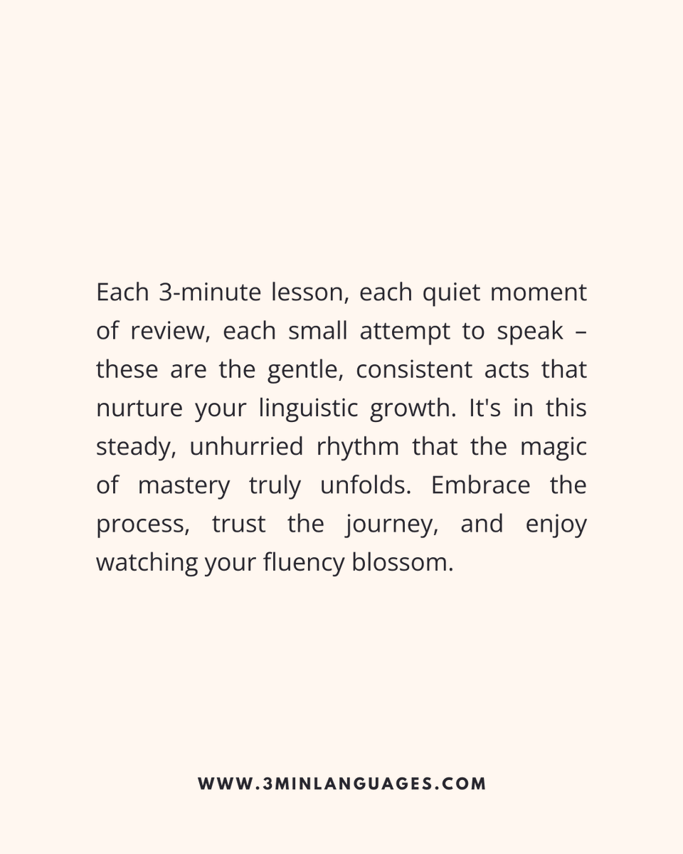 3MLanguages's tweet image. Don’t rush the magic.
 Show up slowly and often.
 👉 Grow steadily: 3minlanguages.com

#3MinuteLanguages #StudyIn3 #LanguageLearning #MicroLearning #Consistency #LearnFrench #LearnSpanish #LearnGerman #LearnItalian #LearnPortuguese