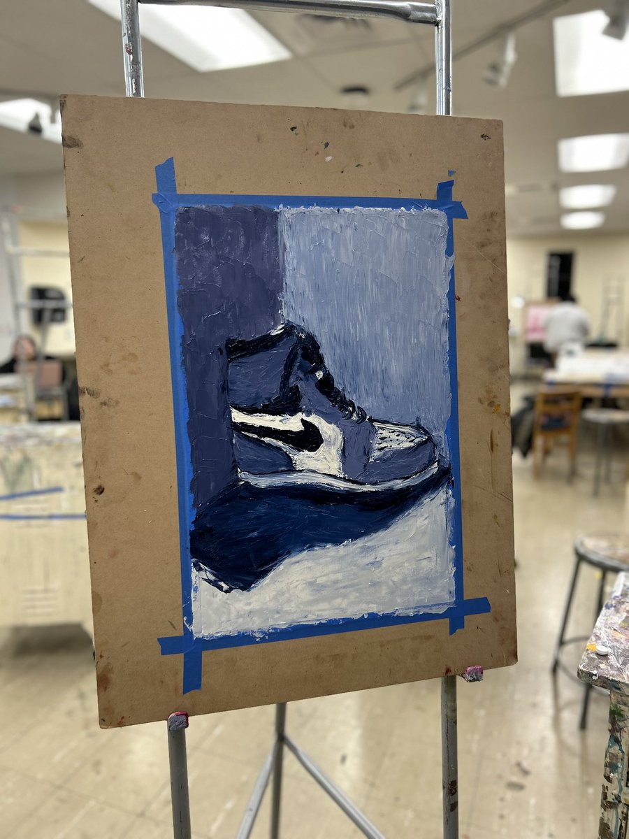 scrapa2020's tweet image. I picked up the palette knife again after a long break to #paint my #NikeJordansneaker in shades of blue. The texture &amp;amp; strokes bring a fresh energy to d piece, capturing the bold spirit of the sneaker in a new way. Sometimes, revisiting old tools opens up a whole new creativity